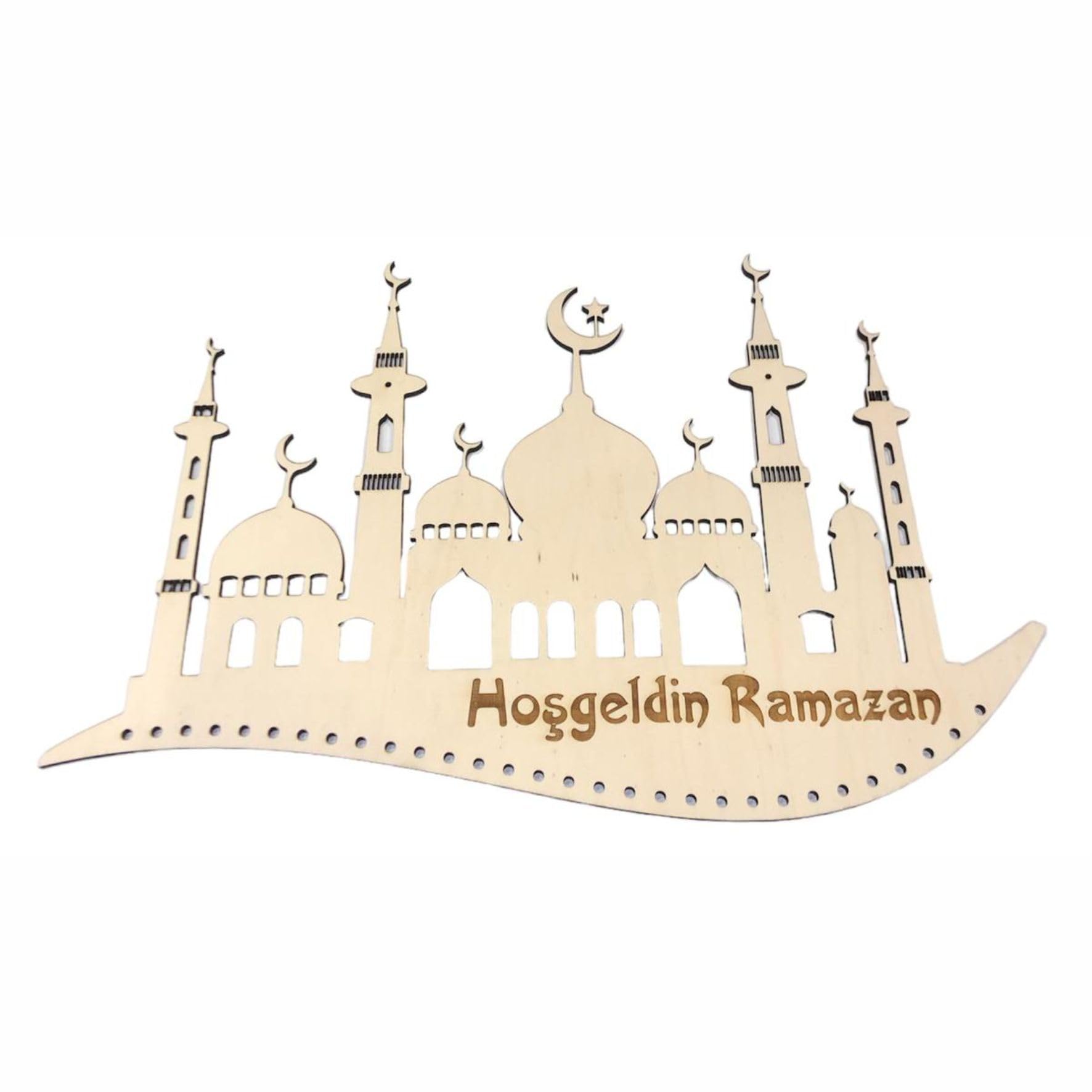 Hosgeldin Ramazan, calendario Ramadan Eid Mubarak, decorazione in legno, regalo per bambini (45 x 30 cm, con sacchetto)