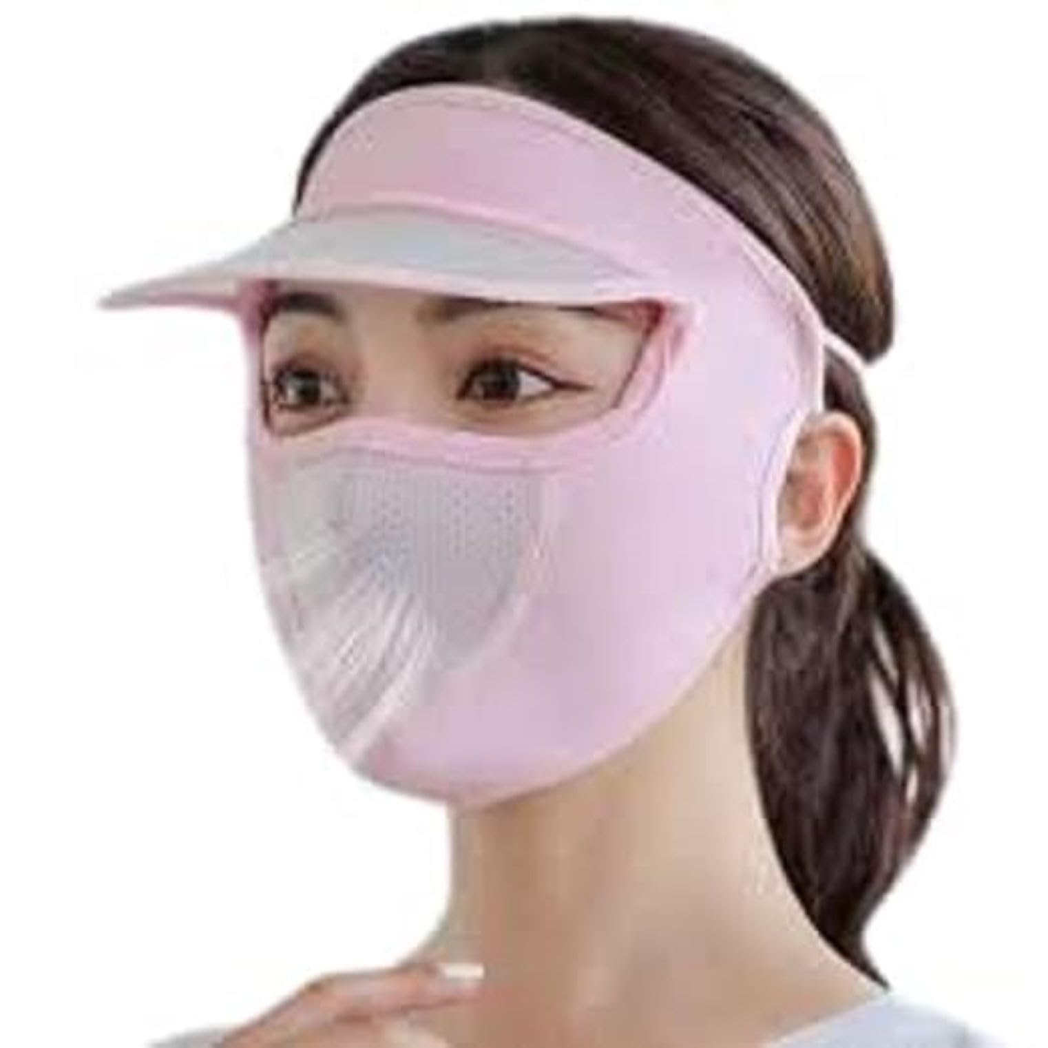 Sun Visor Mask for Women UV Protection Face Cover Breathable Summer Cap with Air Holes Elastic Ear Straps Outdoor Cycling Hiking Beach Hat Multicolour-image-14