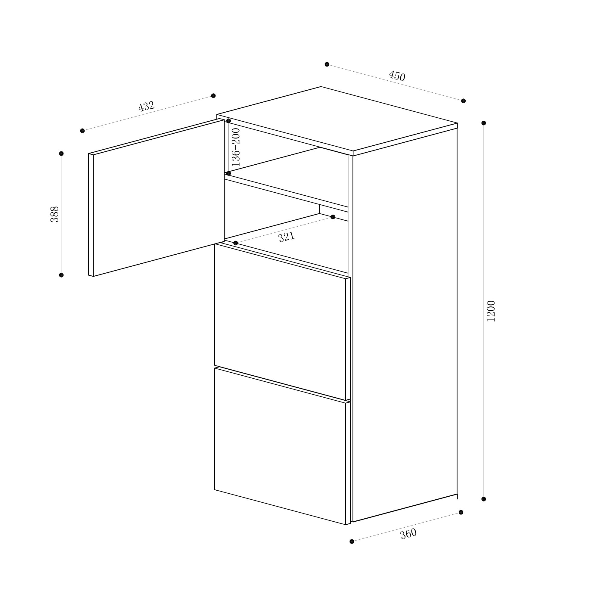 Mai & Mai Schuhschrank Schuhkommode mit 3 Schränken BTH: 45x36x120 cm Schuhregal Möbel in Kerneiche Schuhschrank02