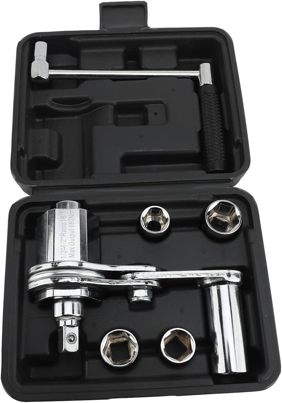TANIASHOP Moltiplicatore di Forza Svitabulloni 1/2” 680 Nm – Chiave Smontaruote Rapporto 1:16 con 4 Boccole 17-19-21-22 mm – Attrezzo Manuale per Auto e Veicoli Leggeri