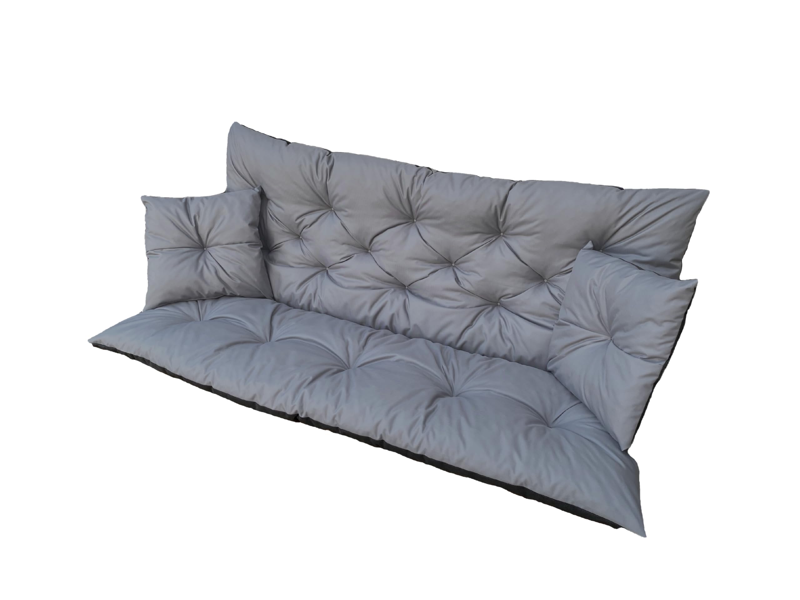 Hollywoodschaukel Auflage Grau 150x60x50 cm, wasserabweisendes Sitzkissen inklusive 2 Kissen, Outdoor Auflage für Gartenbank und Schaukel