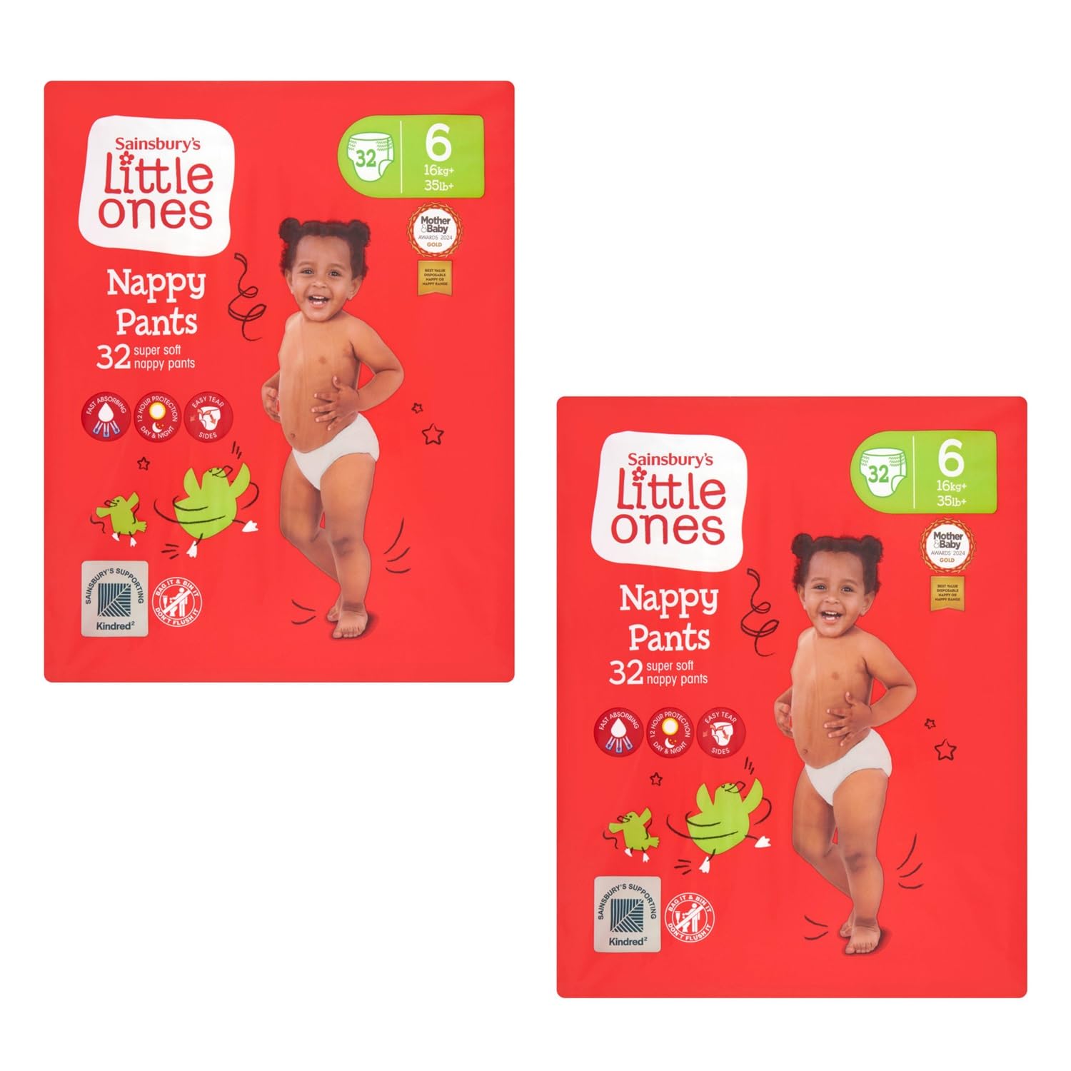 2X Little Ones Size 6 Nappy Pants 32 Pack