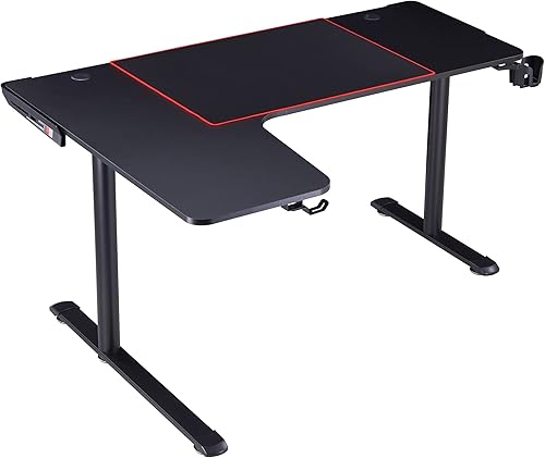 ioHOMES Kindira - Escritorio moderno de acero en forma de L con puertos USB, color negro