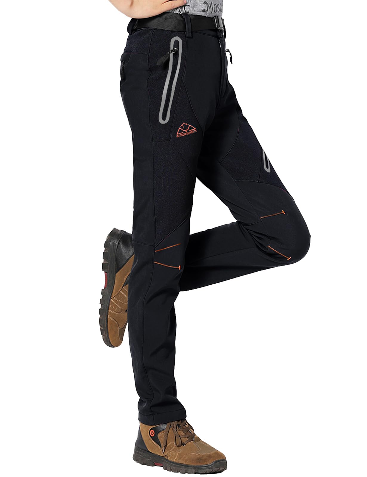 Rdruko Softshellhose Damen Winter Skihose Wasserdicht Thermohose Gefüttert Warm Winterhos Outdoorhose Wanderhose Trekkinghose mit Taschen (Rein Schwarz, XXL)