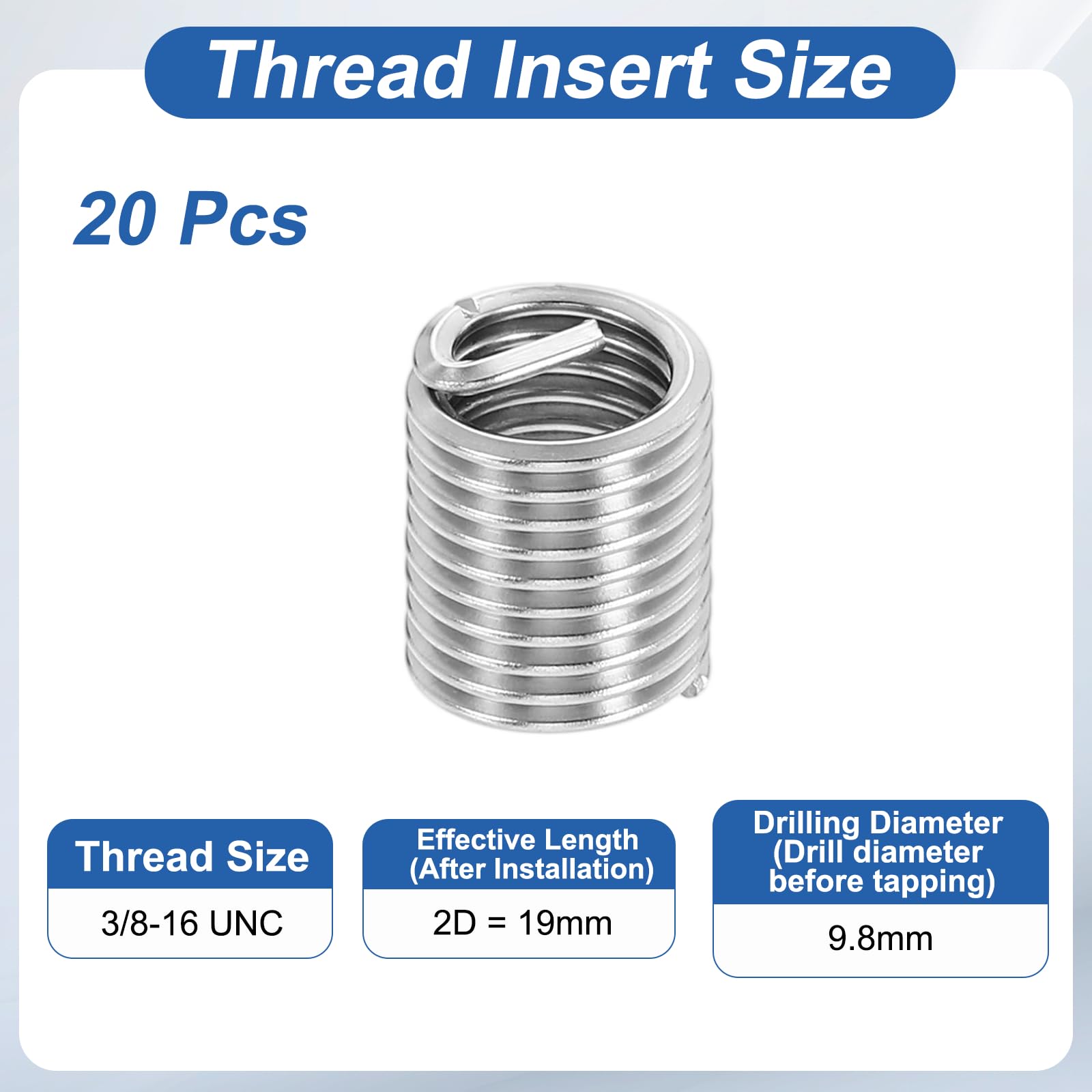 PATIKIL Wire Thread Inserts 3/8-16 UNC 2D 19mm - Image 2