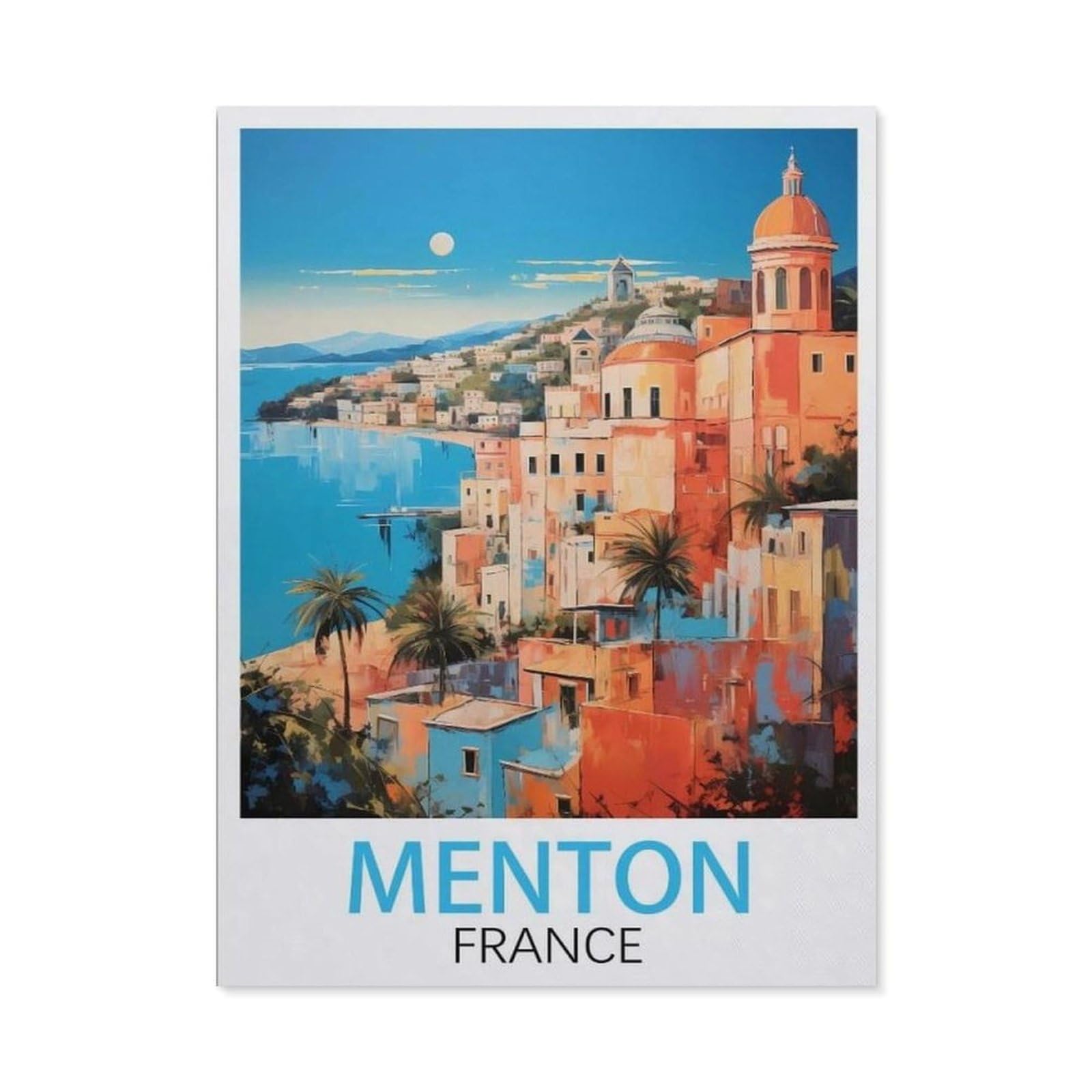BEAYODKP Menton France Vintage Travel Poster，5D DIY Diamond Painting Full Round Drill Diamond Embroidery Cross Stitch Rhinestone Mosaic Paintings Art（30 x 40 cm/11.81 x 15.74 inches）-BY42