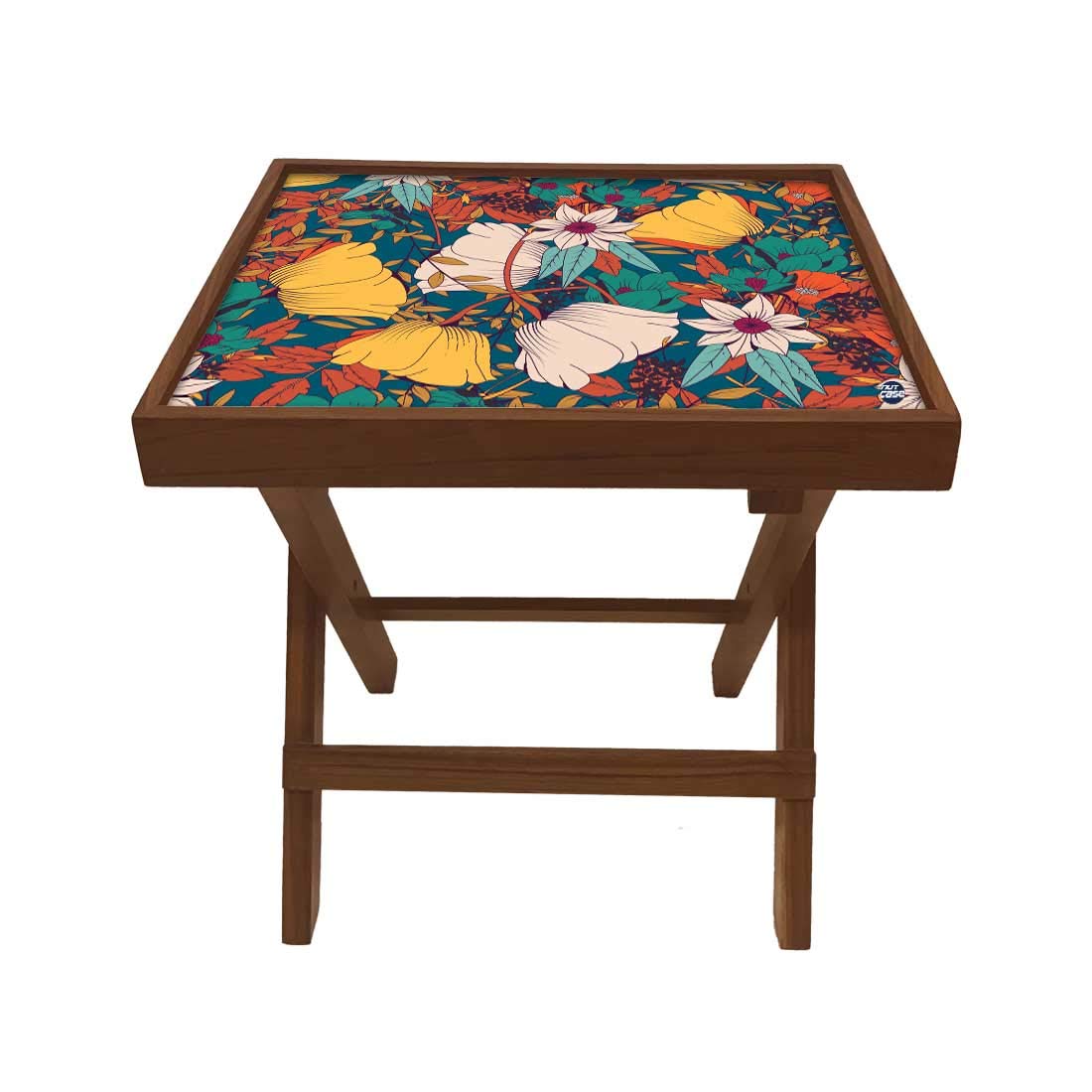 Nutcase Designer Teak Wood Side Table Folding Wooden Bedside Coffee Outdoor Picnic Table - Elegance-image-1