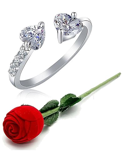 Karatcart Valentine's Day Gift Hamper Alloy Crystal Ring for Women with Red Rose Gift Box(Silver)