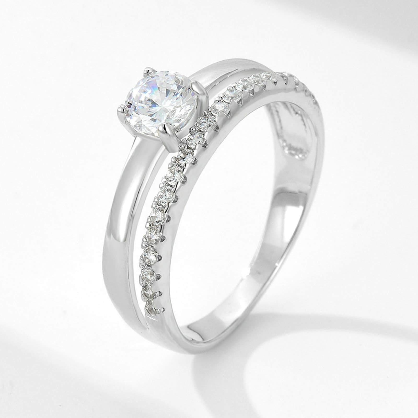 KnSam Anillo de boda de oro real de 9 K/14 K/18 K, oro blanco, anillo apilable de la amistad con diamante creado en laboratorio, oro blanco Au 375/585/750, talla 47-65