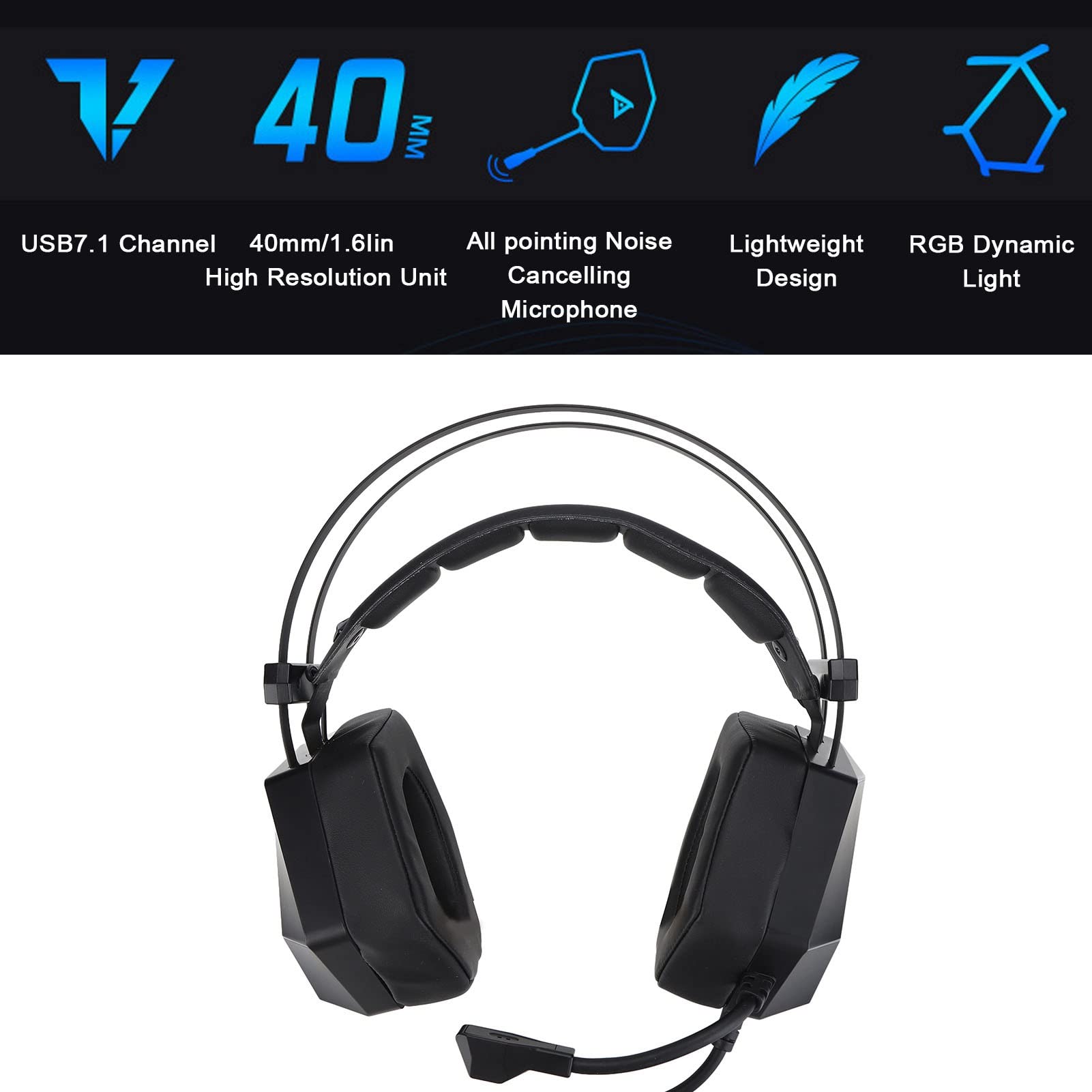TAIDU THS300 A3 Pro Gaming Headset RGB Lights 7.1 Auriculares con sonido envolvente con micrófono para PC