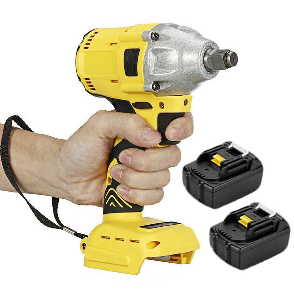 Sdydsge One Color Drill， 18V Electric Rechargeable Brushless Impact Wrench 350Nm Cordless Screwdriver Tools 1/2 Socket Power Tool With 2 Li-Battery