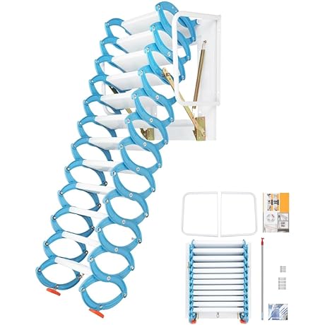 Wall-Mounted Folding Staircase for Attics and Basements: 9.5-10.17ft, Grey