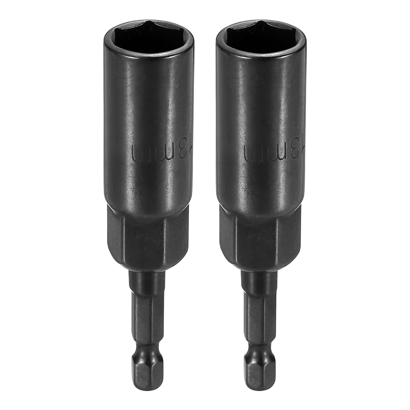sourcing map 2pcs Nut Driver Drill Bit 13mm Metric Socket 1/4" Hex Shank 3.15" (80mm) Extra Long 6-Point Sockets Quick Change Cr-V Steel Bolt Setters for Power Drill Drivers, Black