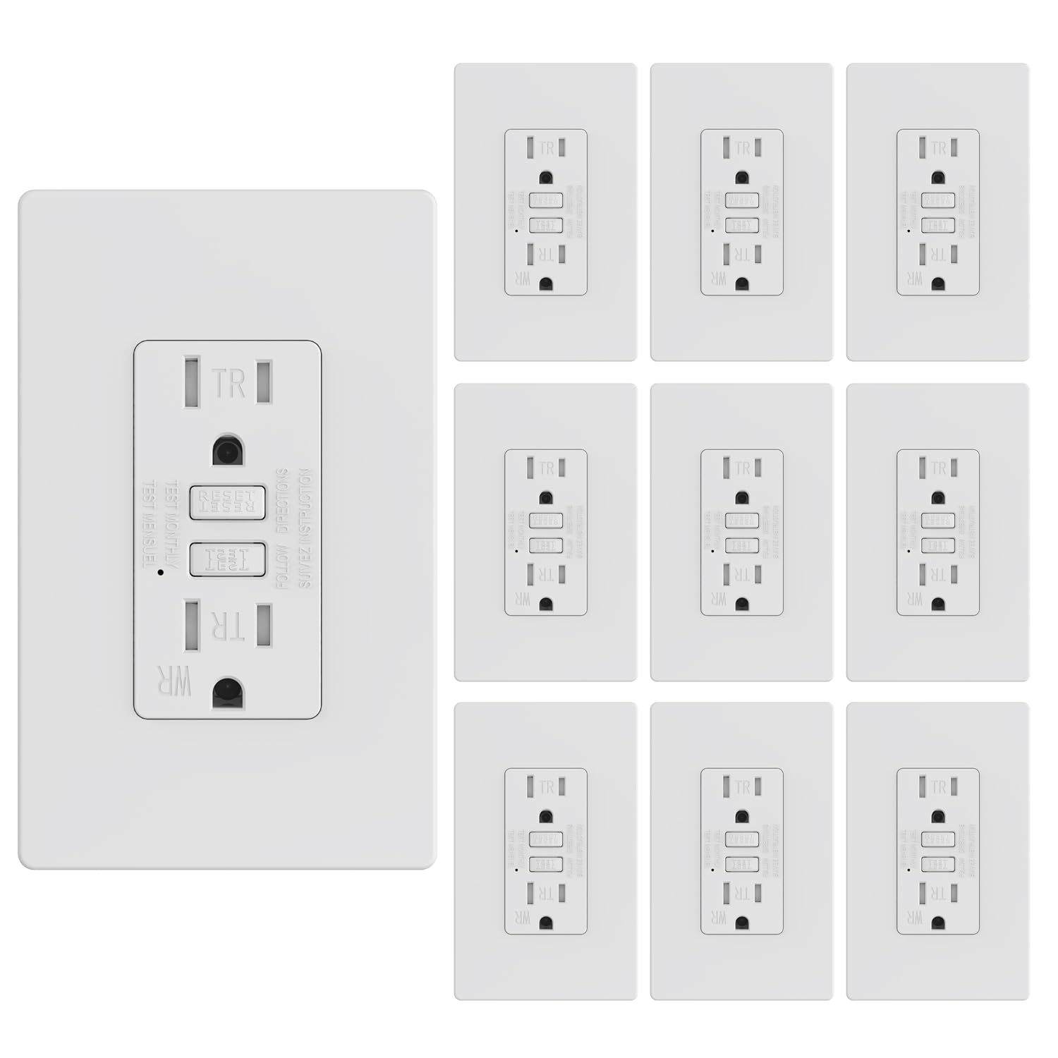 WEBANG Tomas GFCI, resistentes a manipulaciones y a la intemperie, receptáculo GFCI con indicador LED, placas de pared sin tornillos con diseño más delgado, 15 amperios/125 voltios, certificación ETL