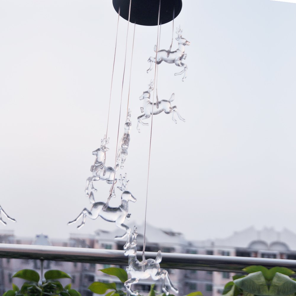Lainin Solar Powered Wind Spinner Color Changing Wind Chime Lamp Mobile For Outdoor Garden Home Patio Ligting Decoration (Deer)