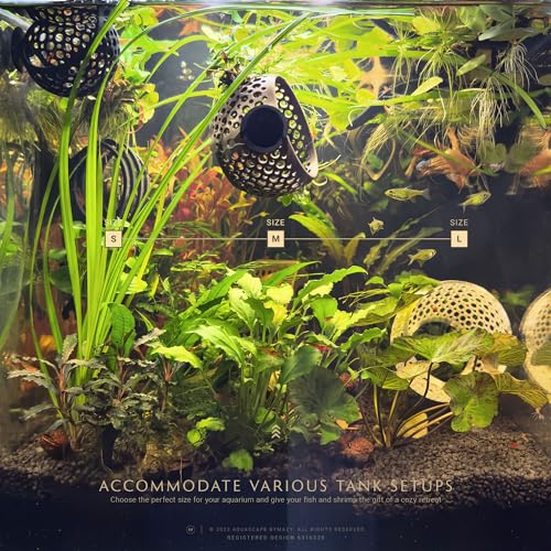 byMazy Betta Höhle Lounge | Aquarium Deko Versteck & Hängematte, Durchschwimm-Tunnel für Betta, kleine Fische, Garnelen – Aquariendeko mit Pflanzenhalter (Schwarz, Klein)