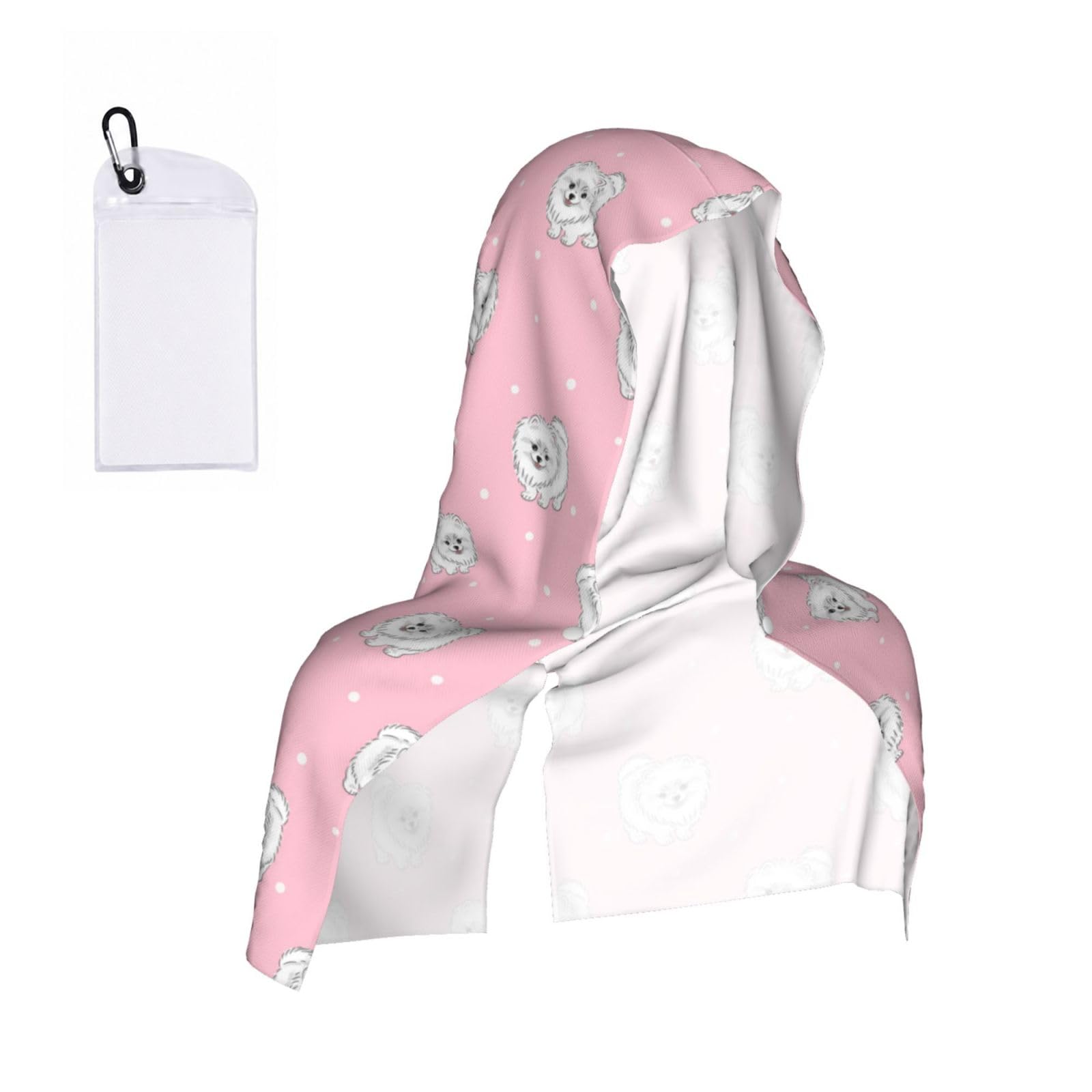 EZDLOWVBA Pomeranians Puppies And Point Print 2 Pack Cooling Hoodie Towels,Sports Headscarf, Neck Wrap Scarf,Breathable Cooling Towel For Neck And Face, Travel, Swimming, Training