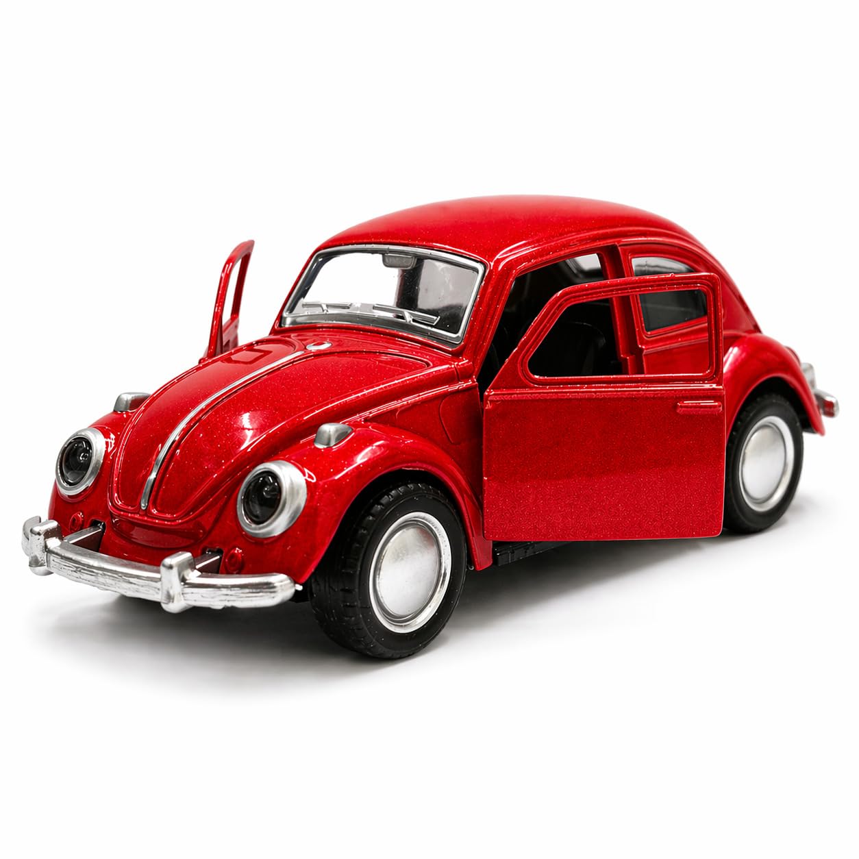 1:36 Scale Classic VW Beetle Die Cast Pull Back Toy Car with Openable Doors, Metal Body Collectible Model for Kids & Adults, Red-image-38