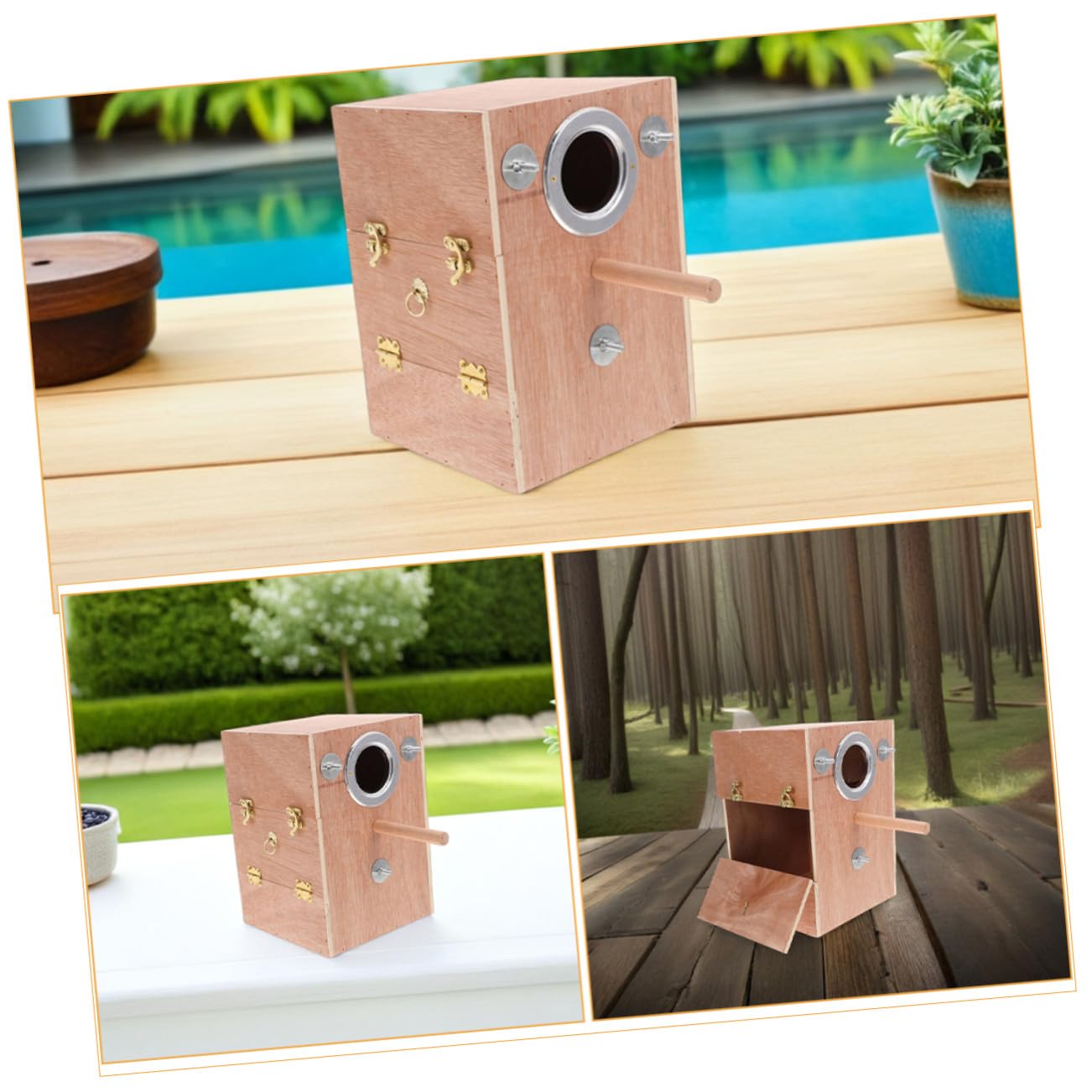 Caja Nido Madera Natural con Perchero para Cría de y Periquitos y Estable para Reproducción Exteriores para Agapornis y Conure