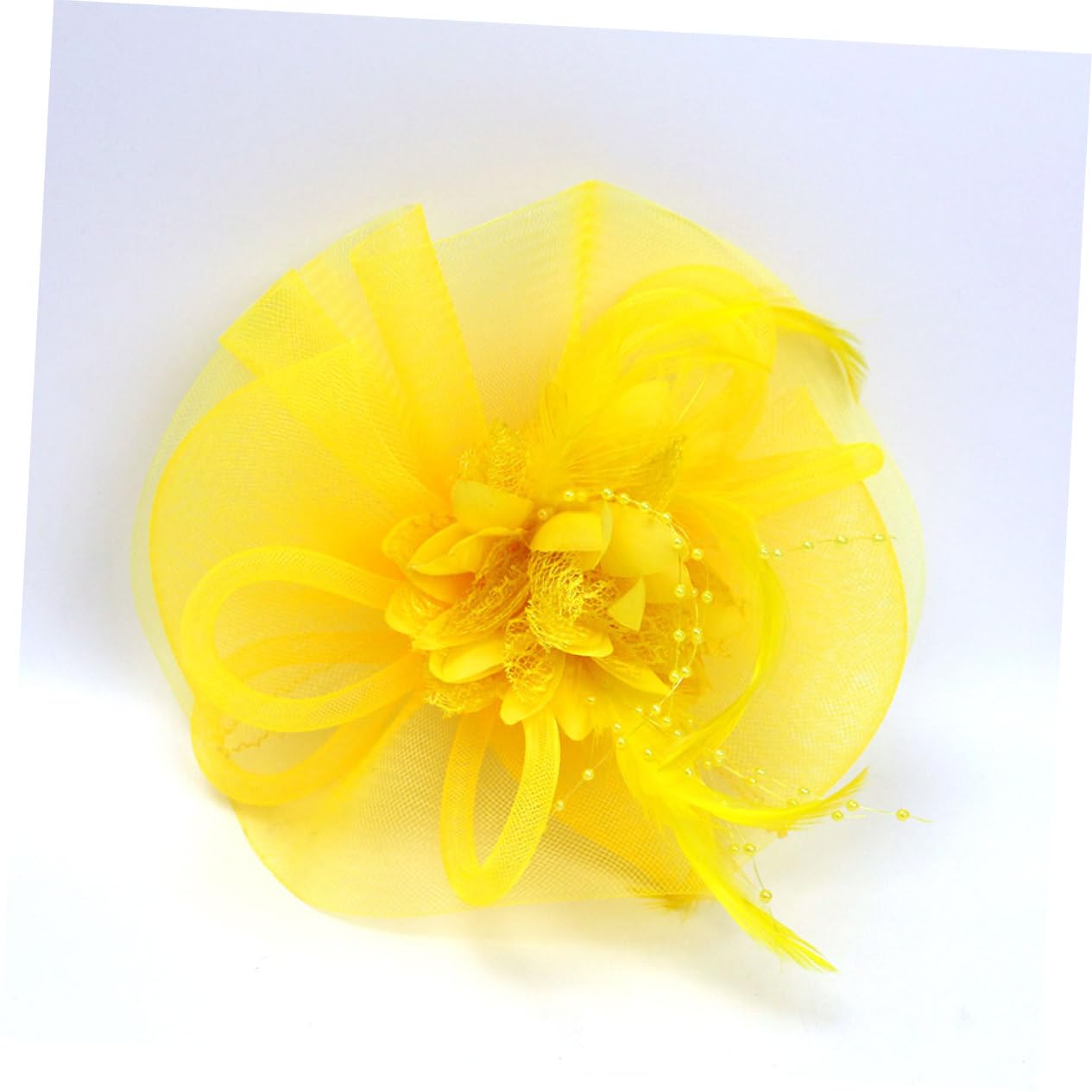 Beavorty 3pezzi Fascinator Tulle e Cerimonie Cerchietto Per e Matrimonio Accessorio Per e Ragazze Giallo