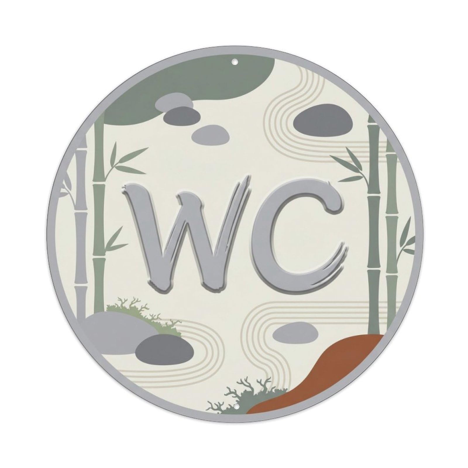 Toilet （WC） Zen Garden Emblem Metal Tin Sign Plaque Wall Decor for Cafe, Club Bar, Office, Home Garden Round Metal Poster 8x8Inch