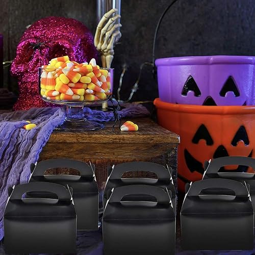 Miniatura 5 de ArtCreativity Cajas negras para dulces, galletas y recuerdos de fiesta, paquete de 12 cajas de galletas, bonitas cajas de cartón con asas para