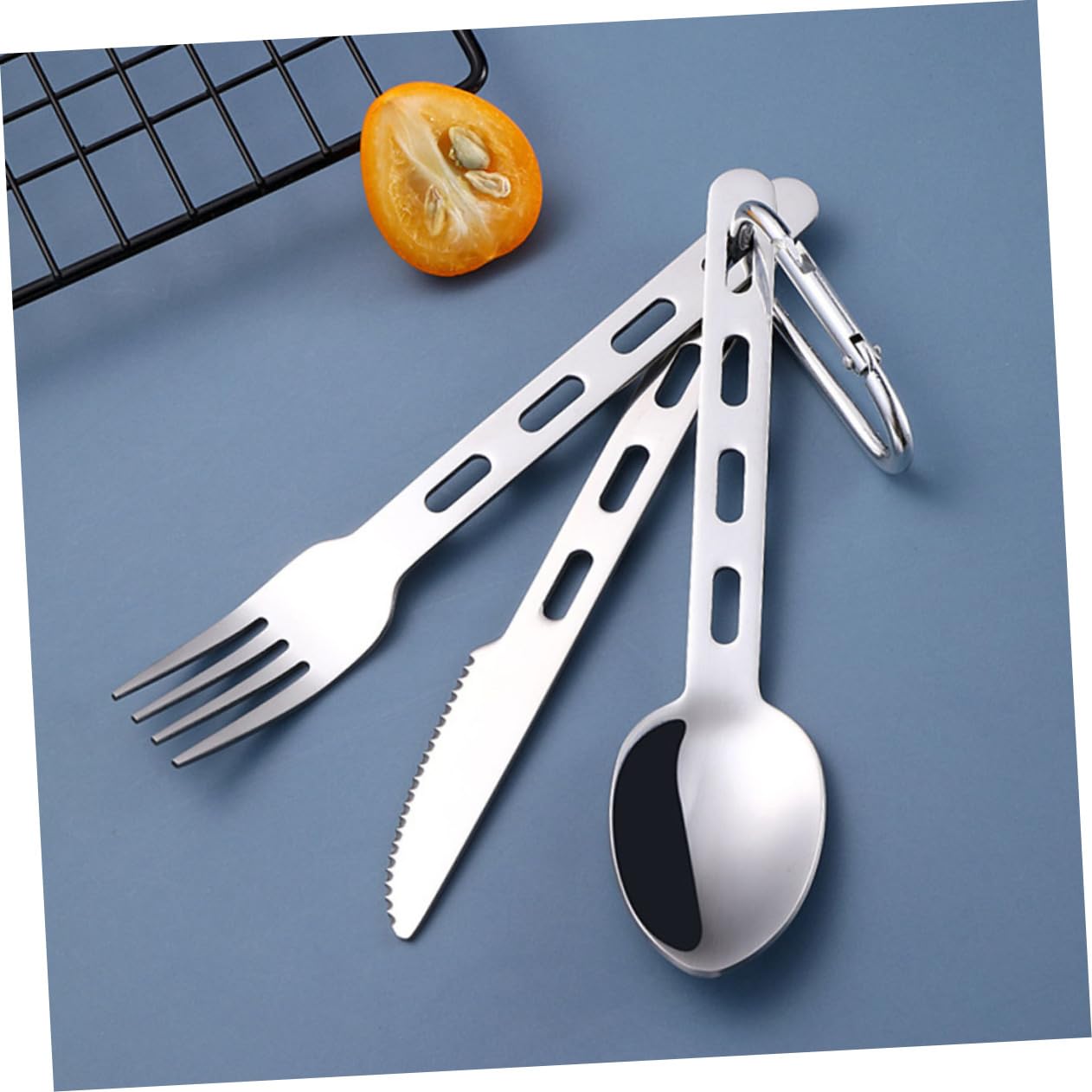 Toddmomy 3sets Posate Portatili Acciaio Inossidabile Per Campeggio e Viaggi Kit Completo Con Forchetta Cucchiaio e Cutter Facile Da Trasportare Per Picnic e Attività Outdoor