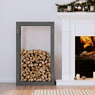 FIRBNUS Estantería para leña de chimenea, color gris, 60 x 25 x 100 cm, para exterior, madera maciza de pino