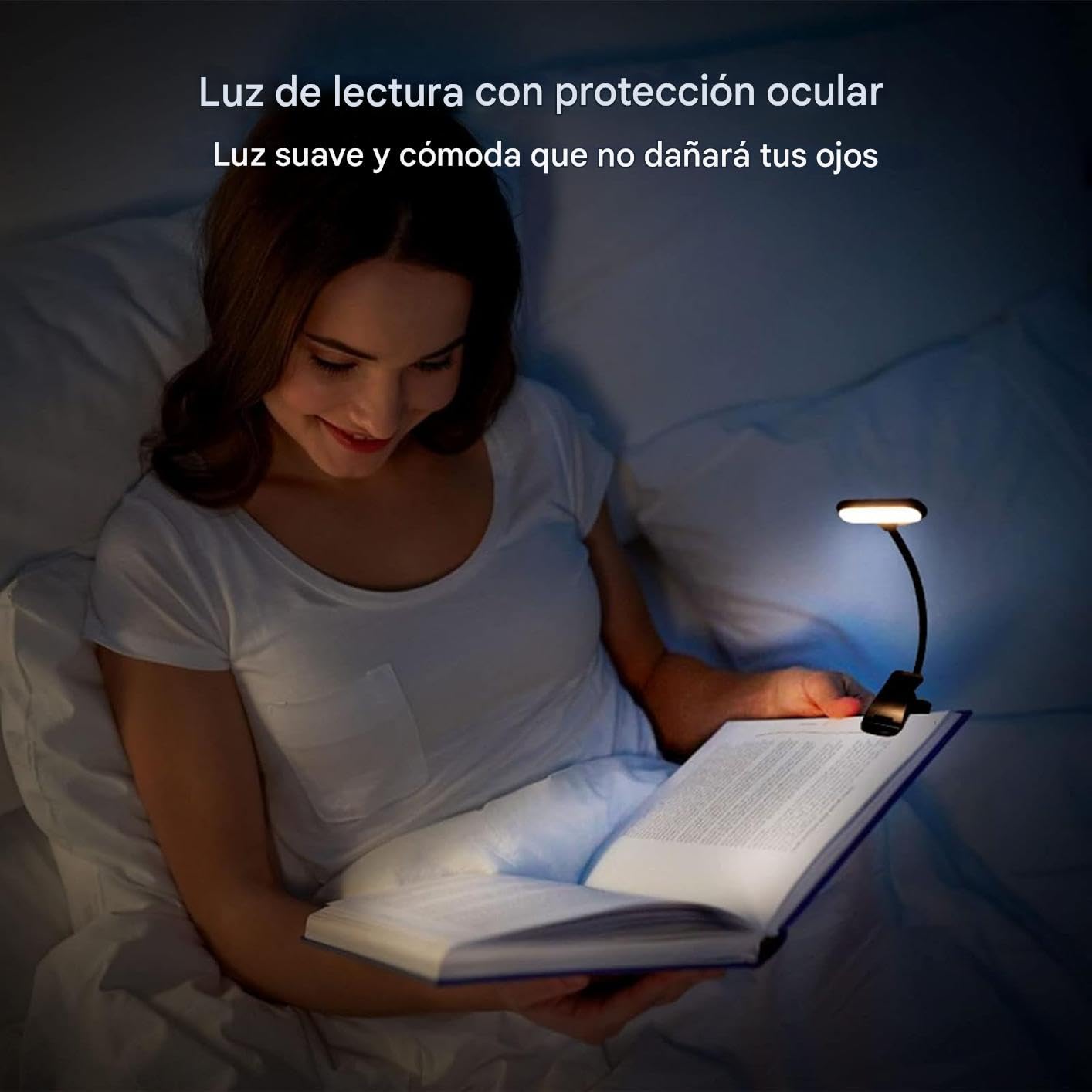 Luz lectura de libro con pinza de 5 leds, cuello flexible ajustable 360º, 3 pilas AAA NO incluidas, Lámpara portátil noche cama escritorio infantil estudiar (3 Pilas AAA NO incluidas)