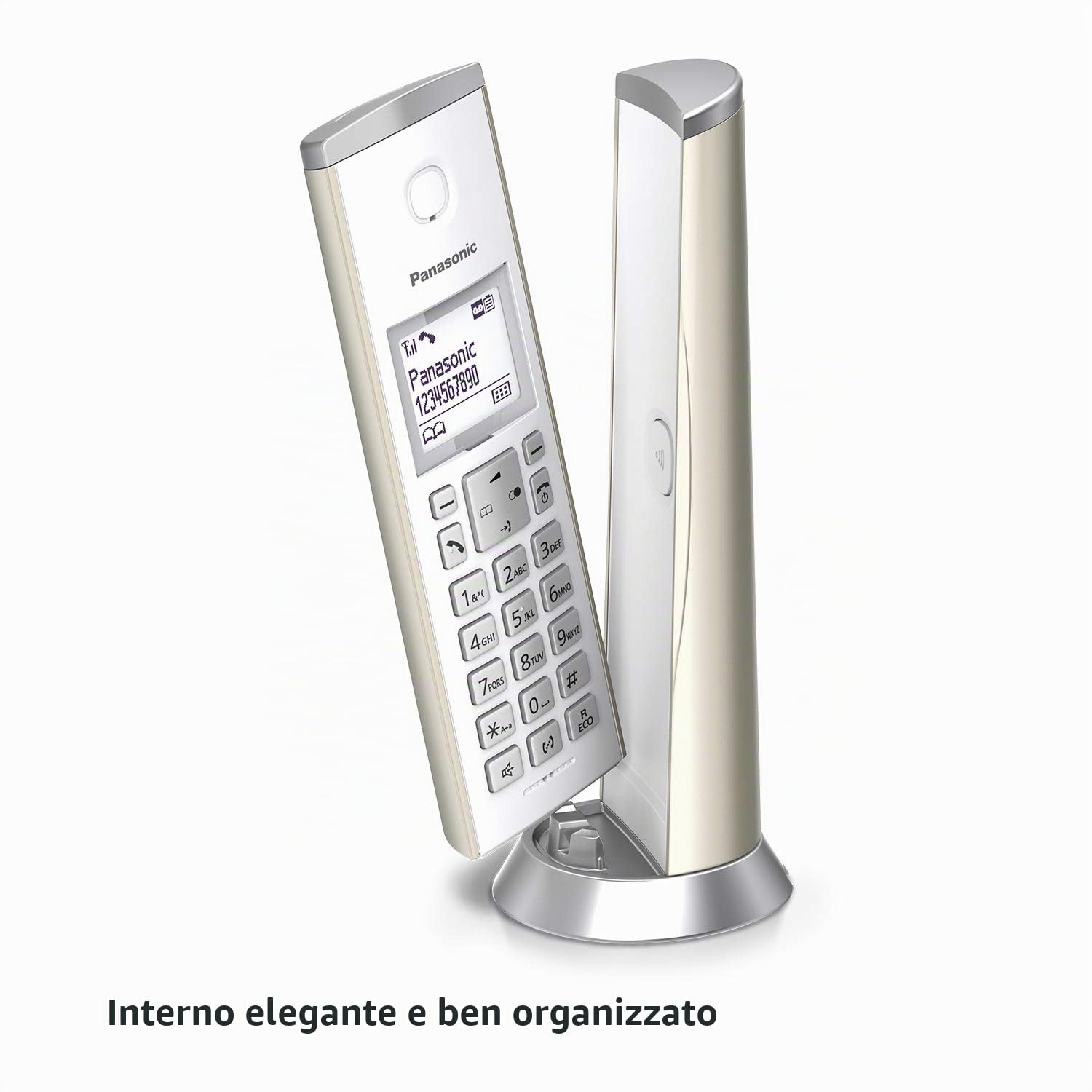Panasonic KX-TGK220 - Telefono DECT - Cornetta Wireless - Telefono con Vivavoce - 120 Voci - Identificatore di Chiamata - Champagne