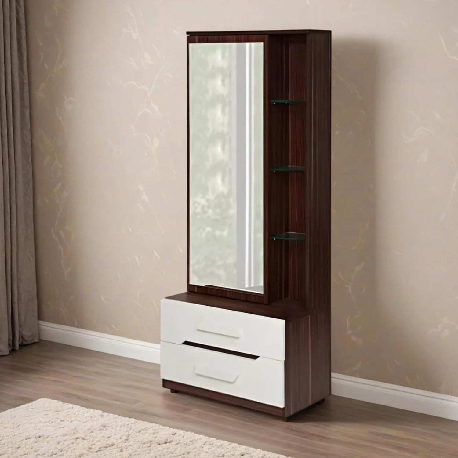 CASPIAN Furniture Dressing Table with Shelves and Drawer || Make up Table|| Organizer for Room Engineered Wood Dressing Table Brown and White 72 * 13 * 30-image-29