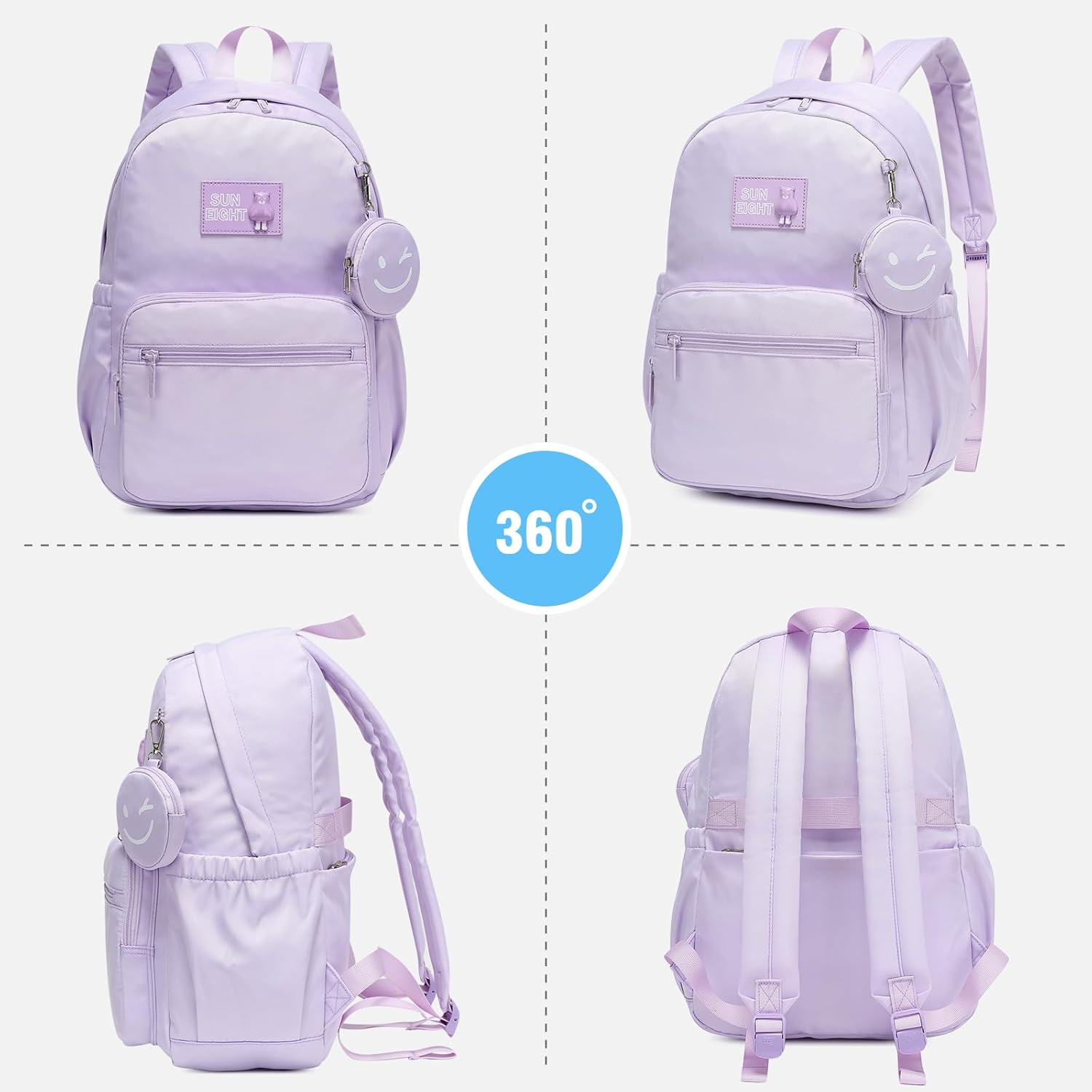 30L Waterproof School Backpack for Girls Ages 6-18,Lightweight Large Capacity Travel Backpack,Stylish Durable Daypack for Teen Girls,Teens & Women-Purple - Image 8