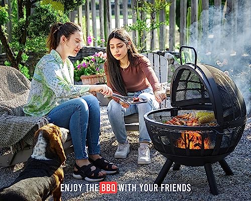 Fissfire 35 Inch Fire Pit Sphere, Outdoor Wood Burning Flaming Ball Firepit With Pivot Spark Screen, Backyard Patio Swimming Pool Camping Beach Bonfire Pit #TOP1