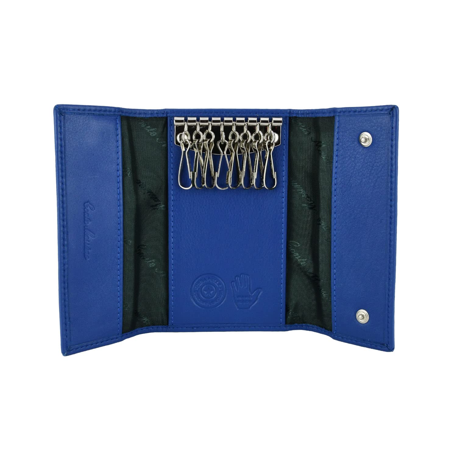Cm Conte Massimo Unisex China Blue Genuine Leather Key Holder Wallet For Men Women, 8 Hooks & Card Slots, Blue