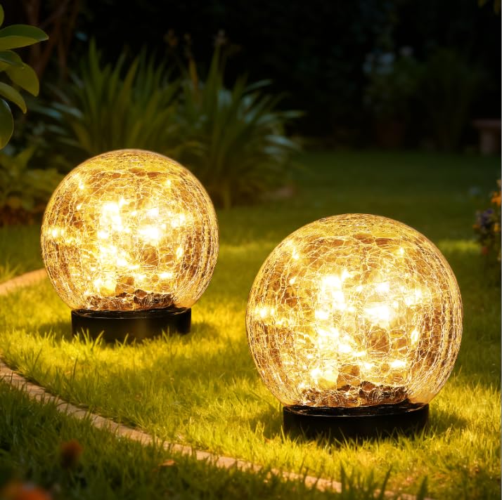 Tremdwoto 2 Stücke Solarlampen für Außen Kugel Gartendeko Solar Kugelleuchte 12cm mit 30LED Lichter warmweiße Solarkugel für Draußen wasserdicht Garten Geschenk für Hinterhof Terrasse Hof Rasen