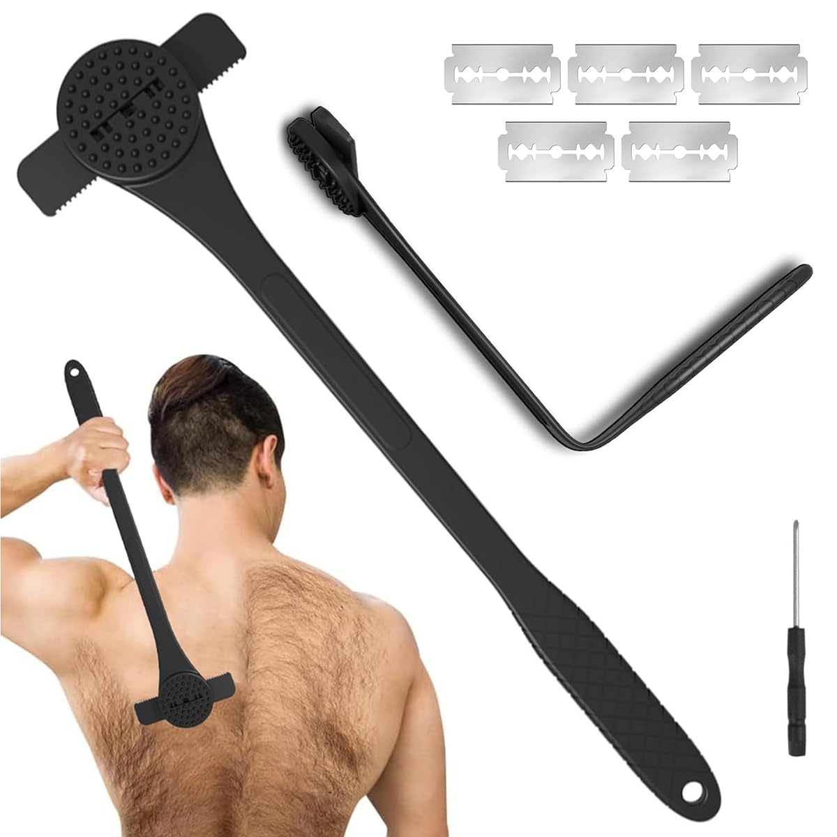 MAYCREATE® Body Back Shaver for Men, 18 Inches Long Handle Back Hair Shaver, 2 in 1 Shave Settings Wet or Dry, Back Hair Removal and Body Shavers With 5 Stainless Steel Razors (B0D44NW7GN) Amazon Price History, Amazon Price Tracker