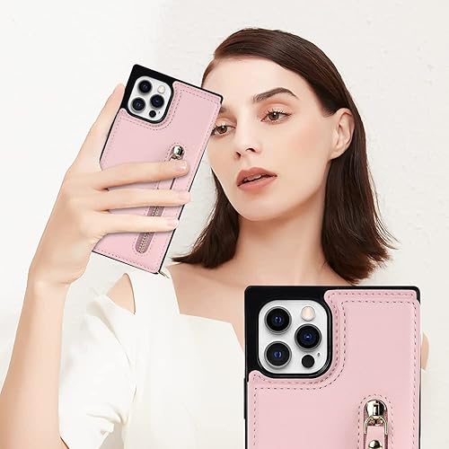 Miniatura 2 de Funda cruzada para teléfono iPhone 1212 Pro de piel con tarjetero y correa de piel ajustable extraíble, color rosa