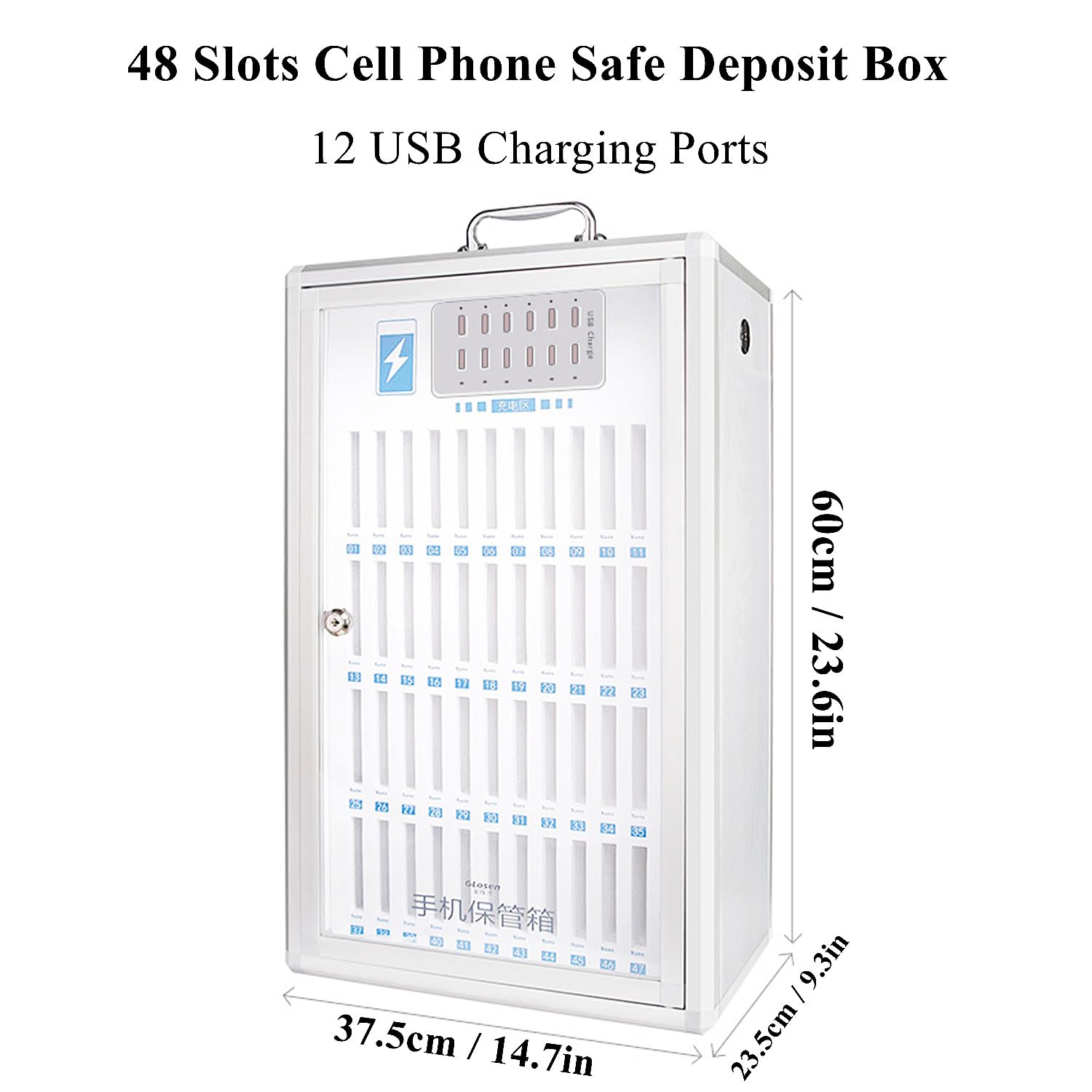 Cargador de Pared para Celular con Interfaz USB y Cierre de Seguridad, gabinete portátil Recargable con Cerradura y manija, Compartimentos múltiples para Celular, 48 ranu,24 Slots
