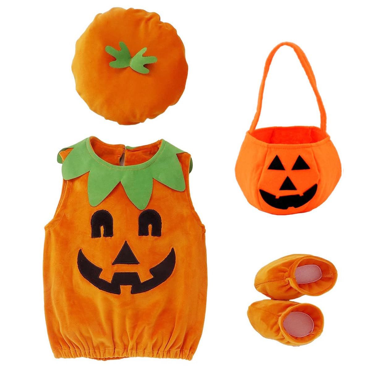 Ropa de Halloween niños de calabaza, ropa de calabaza infantil y bolsas de caramelos de halloween,ropa de calabaza niños y sombreros, ropa de Halloween niños y niñas fiesta de carnaval 3 - 10 años