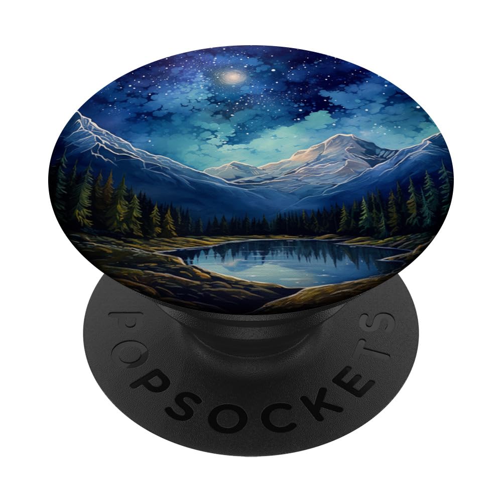 Starry Sky Mountains Night Landscape PopSockets Swappable PopGrip, Black