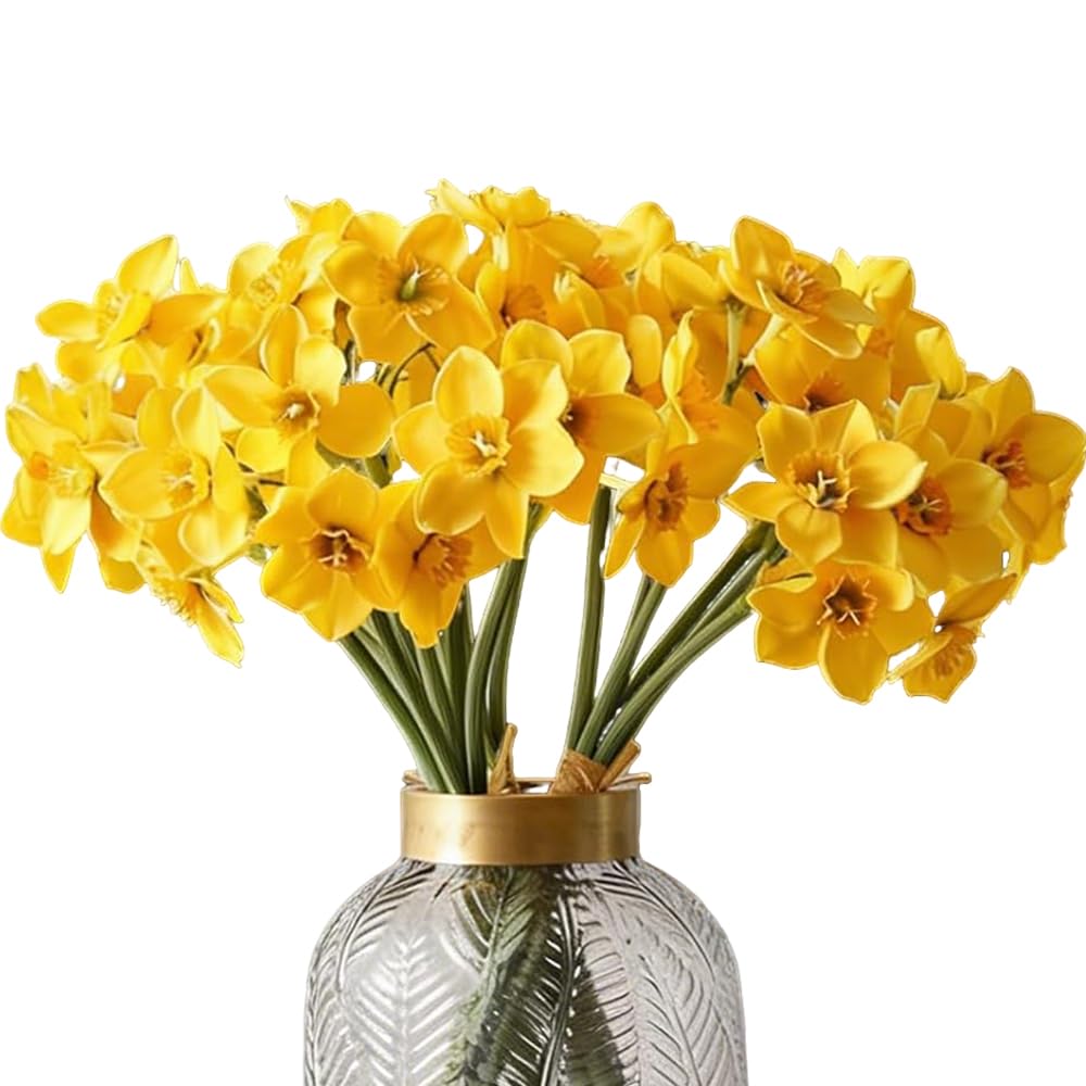Artificial Daffodil Flowers 15.8 Inches Narcissus Spring Flower Fake Silk Flower Arrangement for Home Wedding Decor (Yellow, 12)