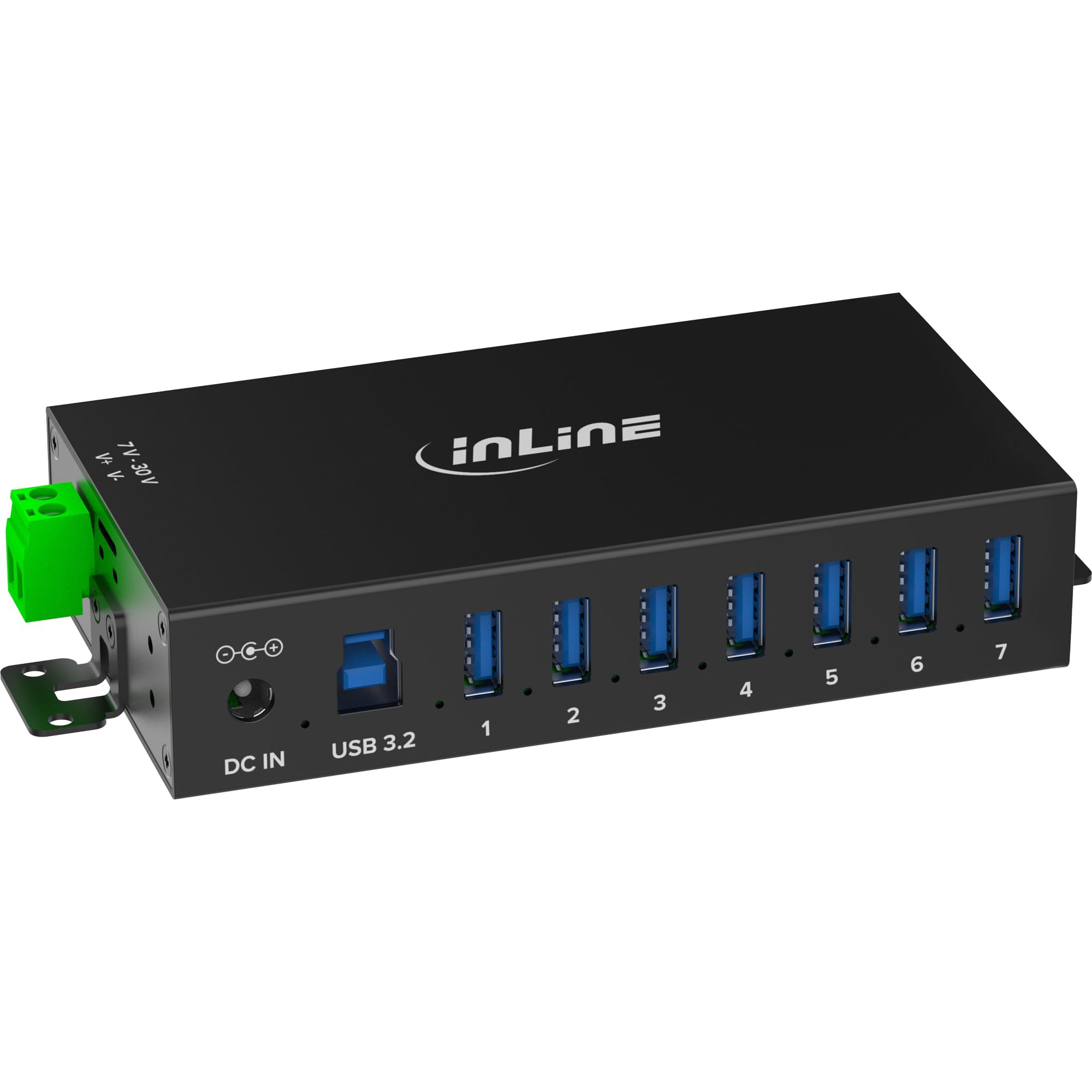 Inline Hub Industrial USB 3.2 Gen.1 con 7 Puertos, Carcasa de Aluminio, Montaje en Carril DIN, concentrador USB Activo con Fuente de alimentación, 5 GB/s, 35396B