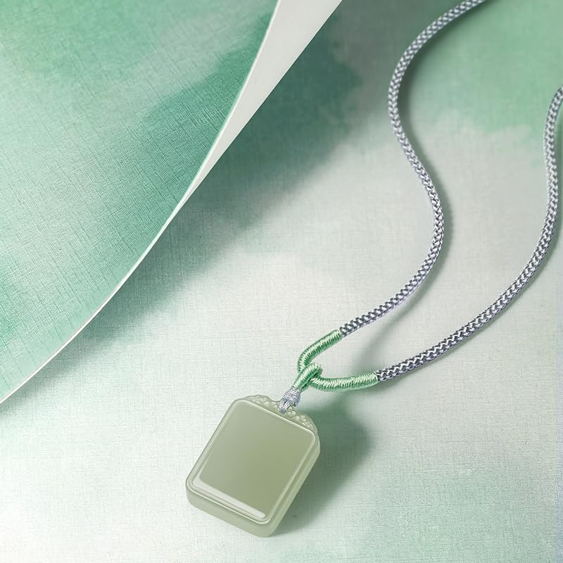Real Natural Green Jade Pendant Necklace for Women Men Genuine Nephrite Jade Necklace Square Gemstone Healing Pendants Adjustable Handcrafted Jewelry Gifts for Her Birthday Anniversary 25.6-29.5"(65-75cm) Y0414291 - Image 8