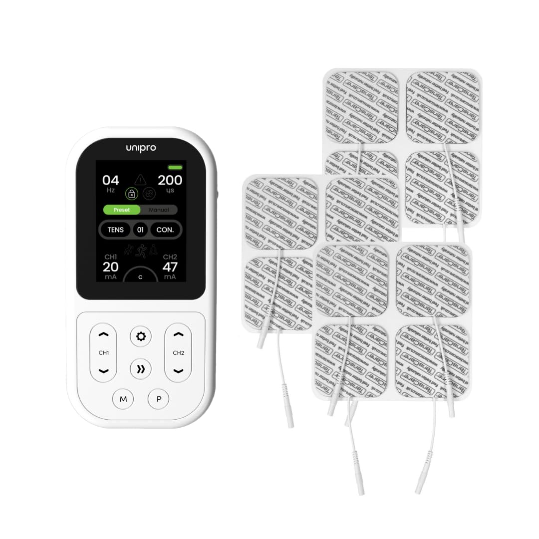 TensCare Unipro mit 16 Elektrodenpads – TENS + EMS Multitherapie-Gerät. Mit IFT- & Mikrostrom-Therapien für Schmerzlinderung, Wundheilung & Muskelrehabilitation. Wiederaufladbarer Akku