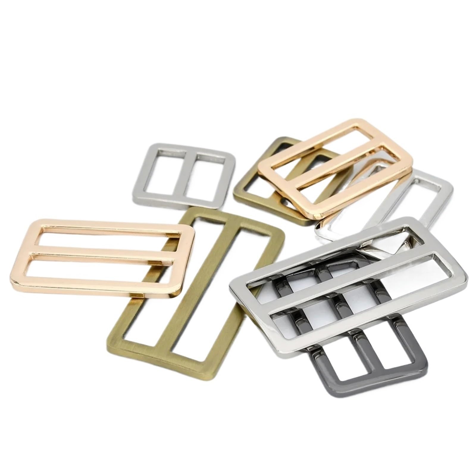Hebillas de cinturón de 15 piezas de hebilla de metal Tri-Glide, deslizador cuadrado ajustable, artesanía de cuero, correa de bolsillo, correas de cincha, piezas