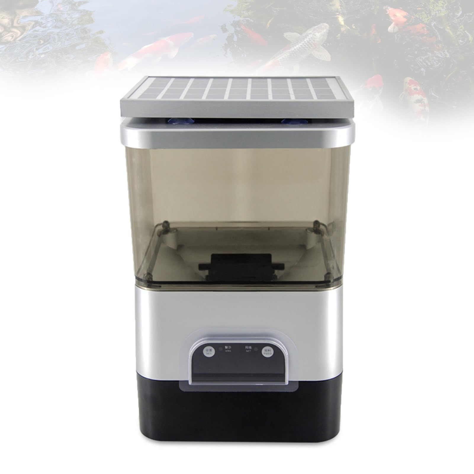 Mangeoire Carpe Koï/Distributeur Automatique Poisson/Mangeoire Bassin,10L/Solaire 10W/9V,WiFi À Distance/Extérieur Résistant Pluie/Batterie Secours 3000mAh pour Ferme