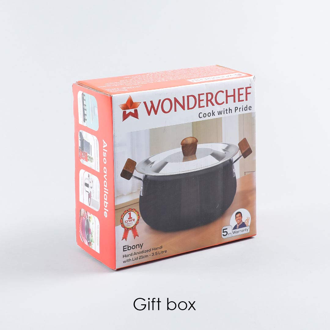 Wonderchef Ebony Hard Anodized Nonstick Biryani Handi with Lid 3.5L | Black - Image 6 thumbnail