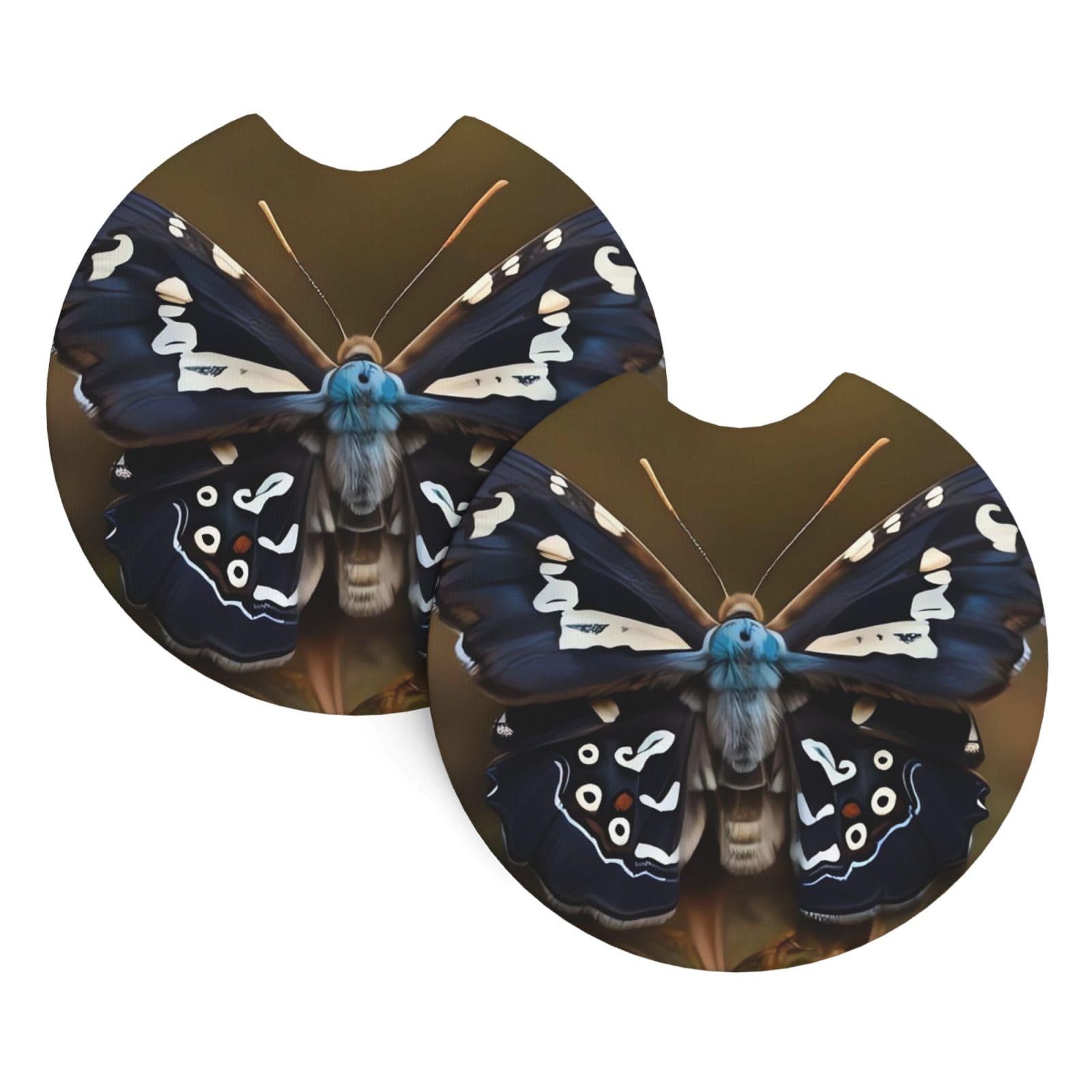 2 Pack Car Coaster for Cup Holders Beautiful Moth Wings Car Cup Coaster 2.7" Neoprene Non-Slip Automotive Cup Mat Universal Auto Car Interior Accessories for Women Men Cup Pad