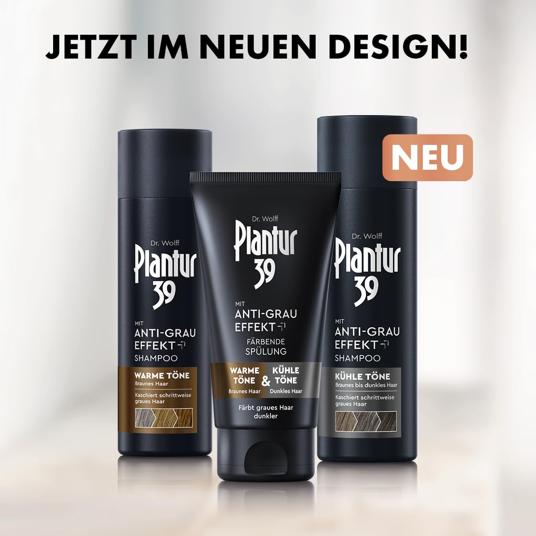 Plantur 39 Anti-Grau Effekt Shampoo, 1 x 200 ml - Für warme Töne und braunes Haar - Kaschiert schrittweise graue Haare ohne Färben - Coffein-Shampoo für Frauen für kräftiges Haar