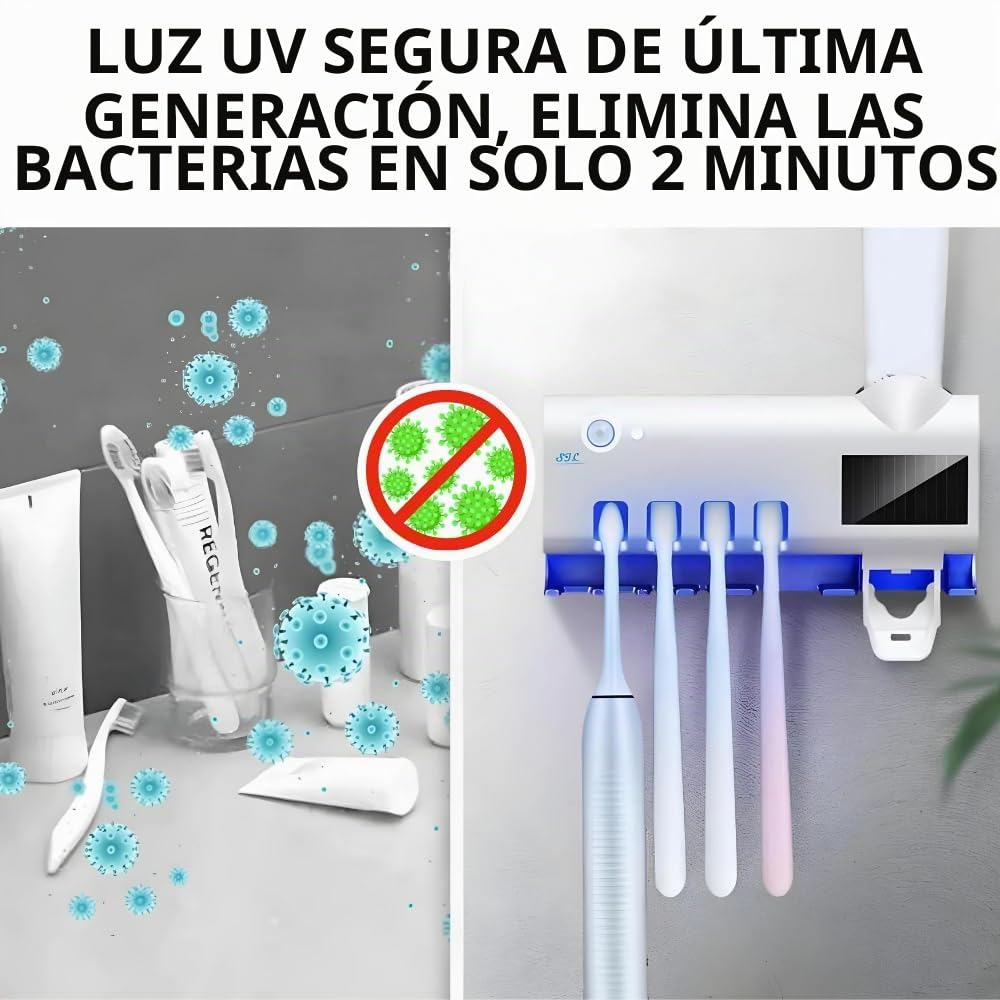 S.I.C Porta Cepillo De Dientes con FuncióN De Esterilizador De Rayos Ultravioleta Toothpaste Squeezer Luz Led Montado En La Pared AutomáTico Dispensador De Pasta De Dientes
